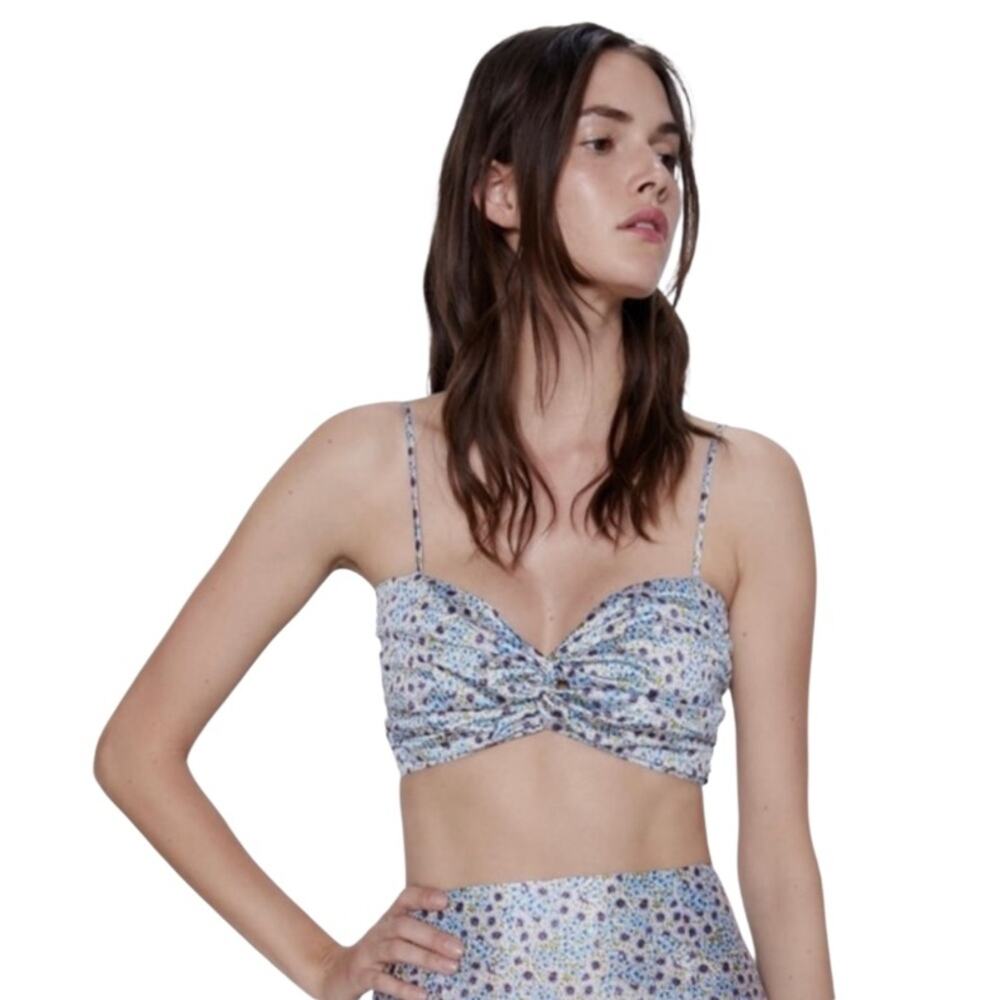 ZARA Floral Crop Top Smoked Adjustable Straps Size Medium